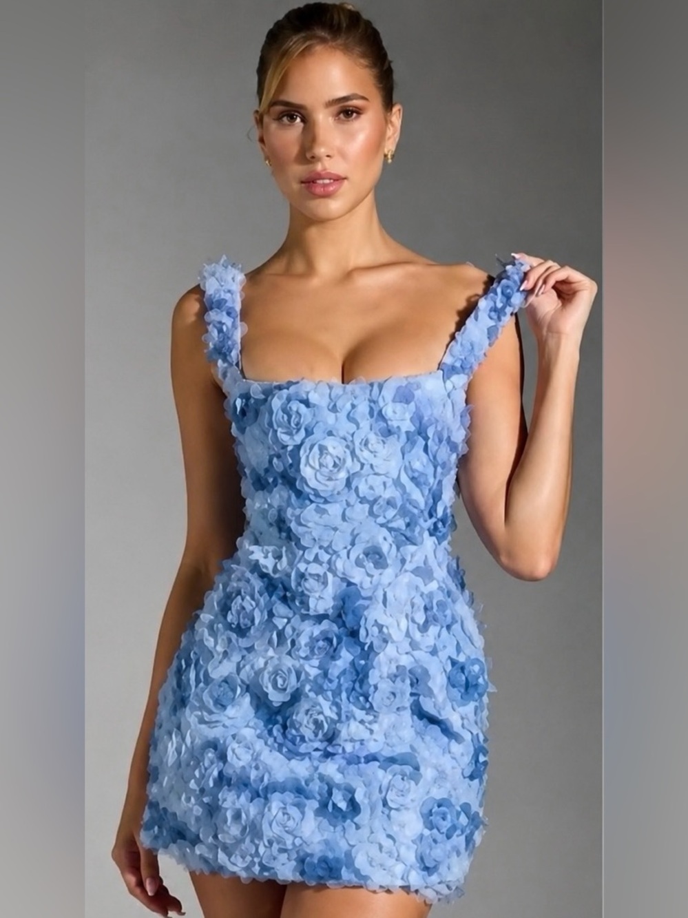 NWT Oh Polly Blue 3D Floral Rosette Corset Mini Dress 🩵